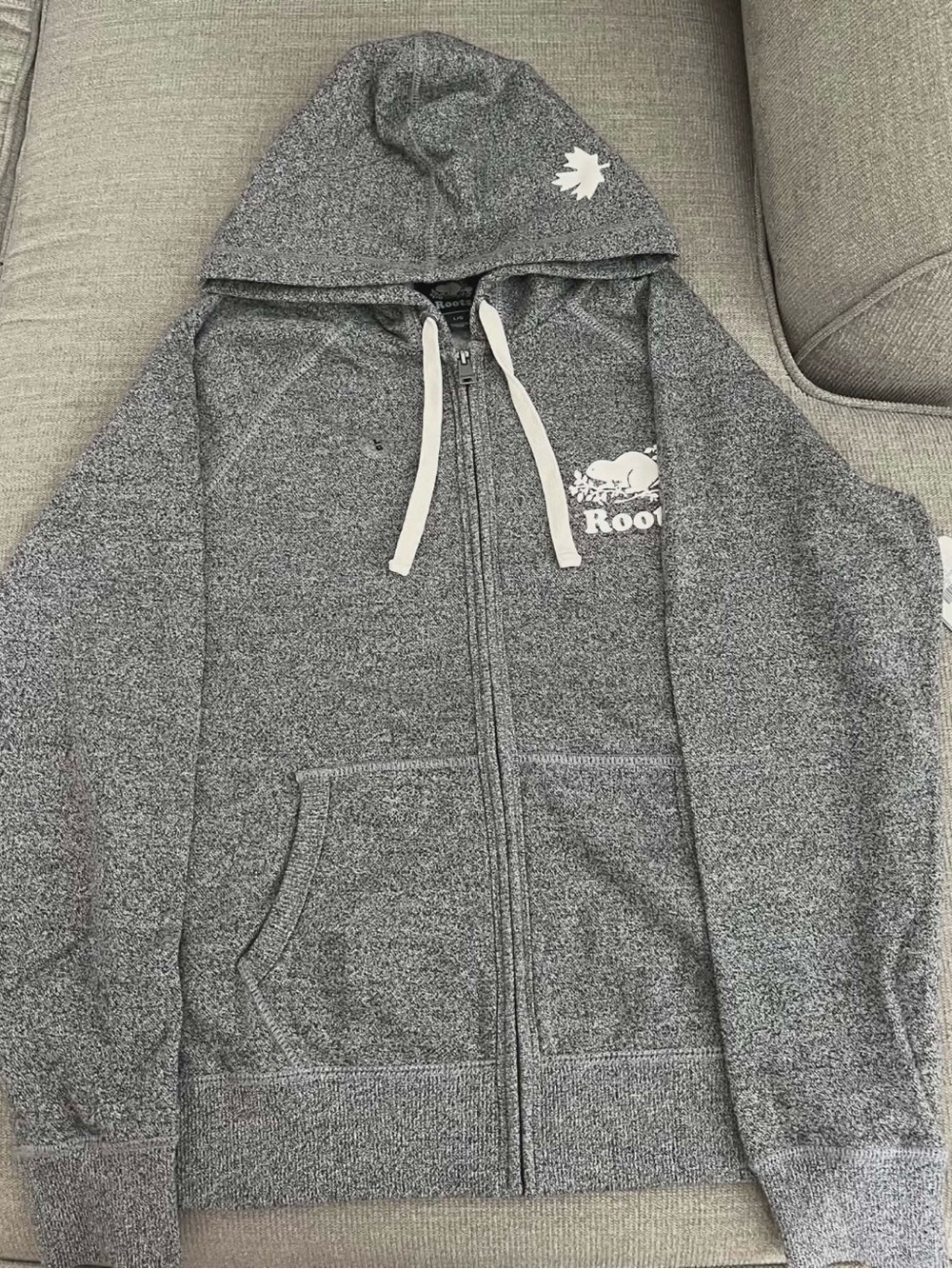 Roots Heather Grey Full-Zip Hoodie with White Accents